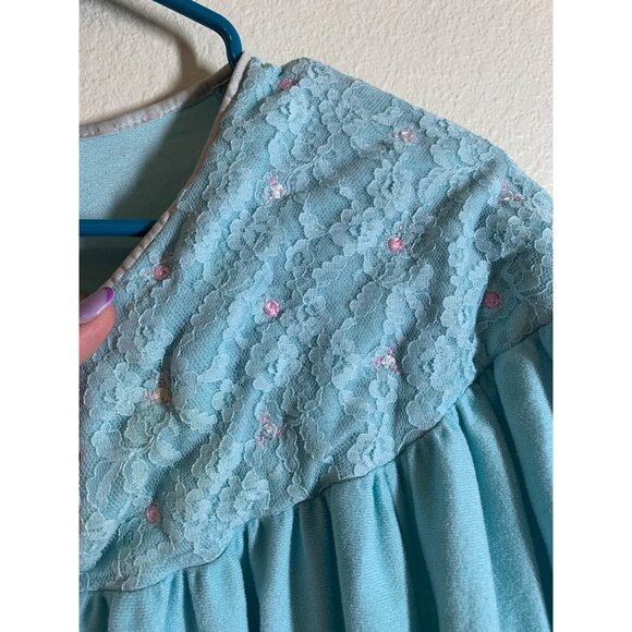 Vintage Vanity Fair Granny Style Felt Robe Blue Womans Size XXL LS10 - Picture 3 of 9
